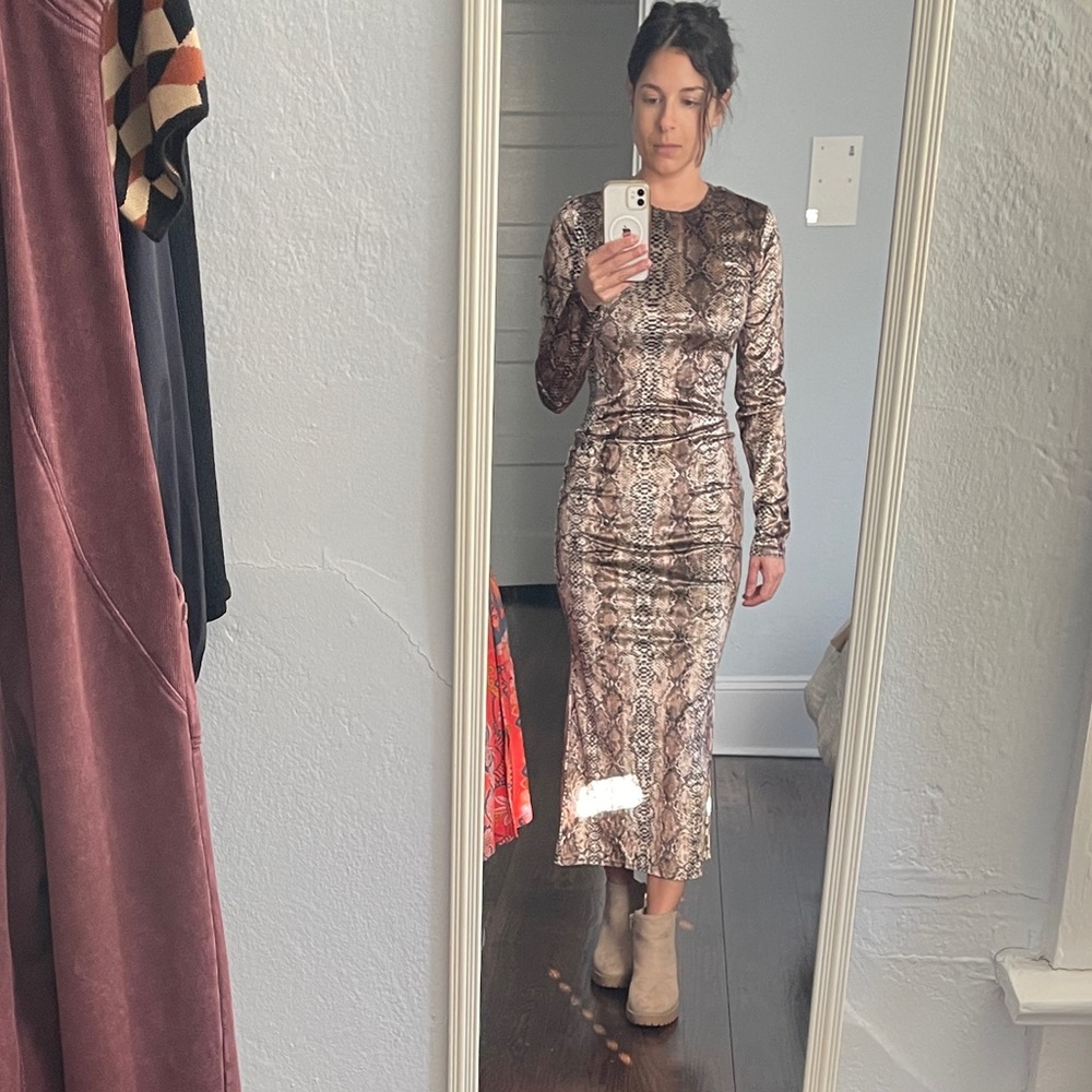Reformation - Velvet Snakeskin Midi Dress (XS)